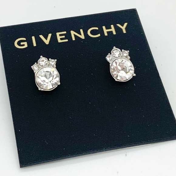 Givenchy Button Cluster Crystal Post Earrings Silver Casing Stud NEW - Picture 1 of 2